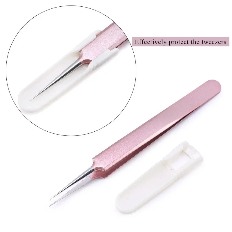 Tweezers Stainless Steel Gold Blue for eyelash extension high-precision eyelash extension tweezers Thin tip