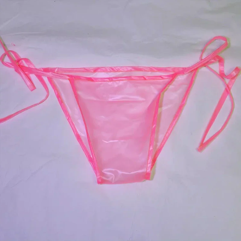 Sexy Low Waist Bikini Transparent PVC Plastic Briefs Bra Adjustable Soft Silent ABDL Panties Waterproof Couple Underpants FKK