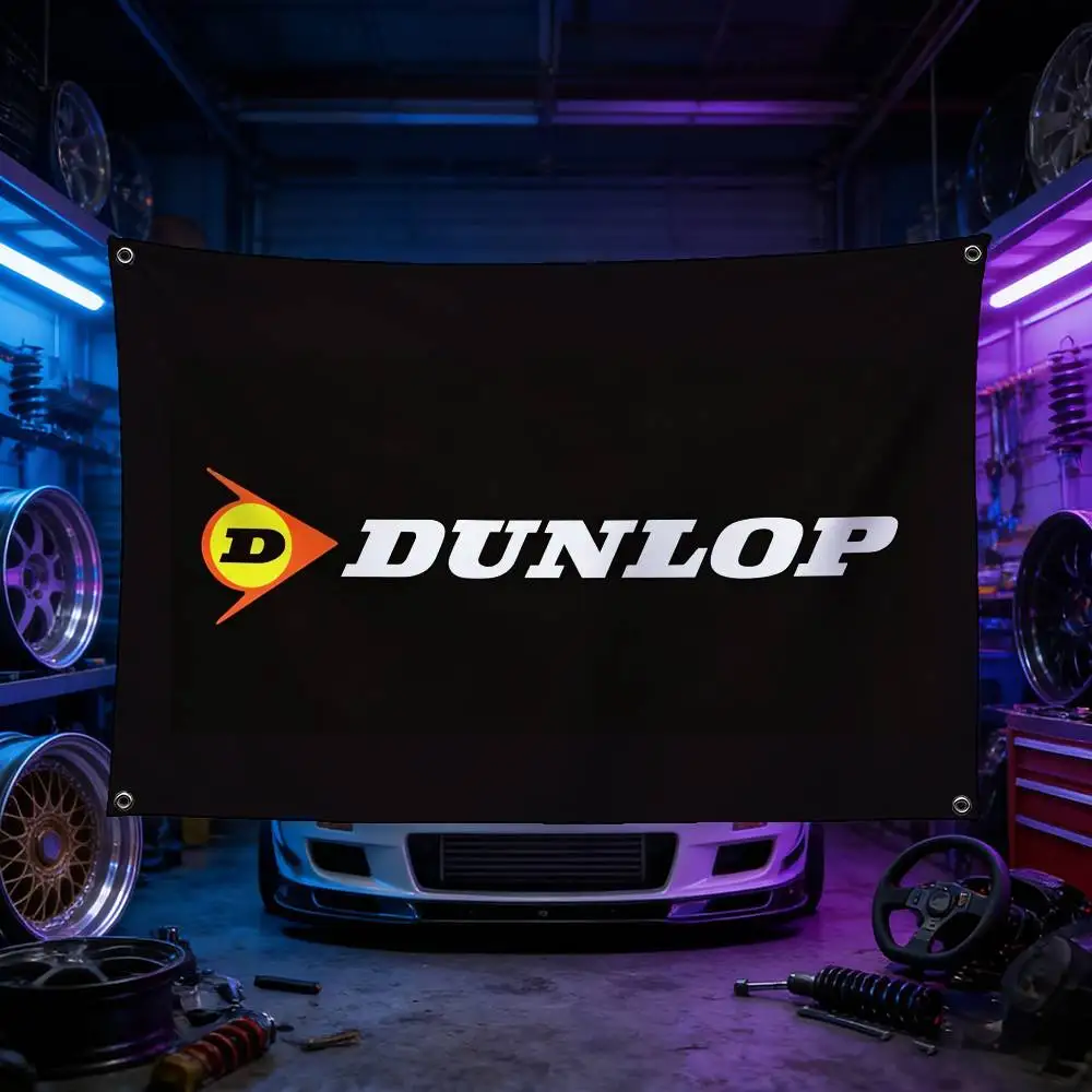 Motorcycle And Car Logo For Dunlop Flag 120g Brushed Polyester Sublimation Printing Durable Hanging Flag For Home Decor Event