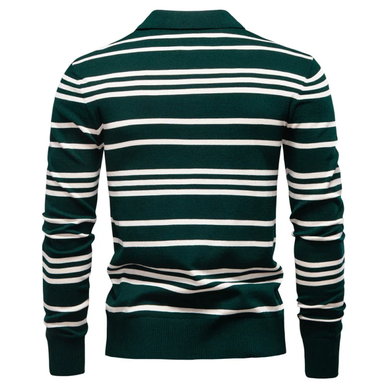 

2025Autumn and Winter New European Size Turn-Down Collar Men's Striped SweaterpoloMen's Collared Knitted Sweater