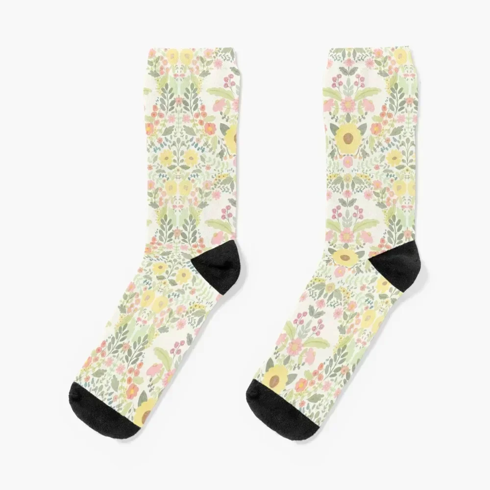 Reimagine Damask watercolor floral pattern Socks gym anime Women's Socks Men's