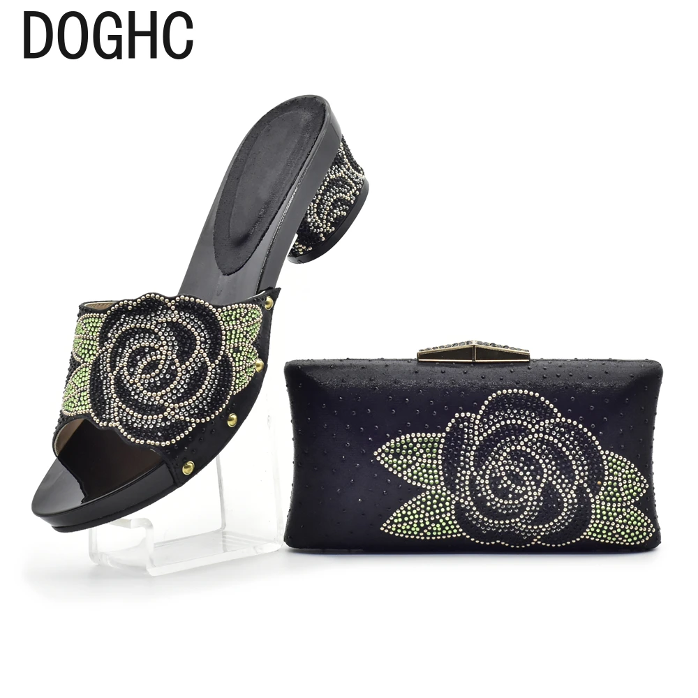 

Women Shoes and Bags To Match Set Italy Nigerian Women Wedding Shoe and Bag Set Decorated with Rhinestone Slip on Shoe for Women