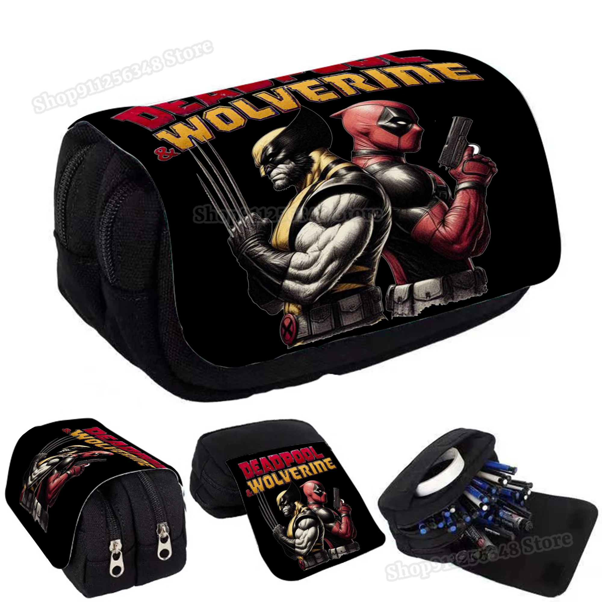 Deadpool & Wolverine Pattern Print Flap Pen Bag scatola portaoggetti per cancelleria per studenti astuccio per matite di grande capacità torna a