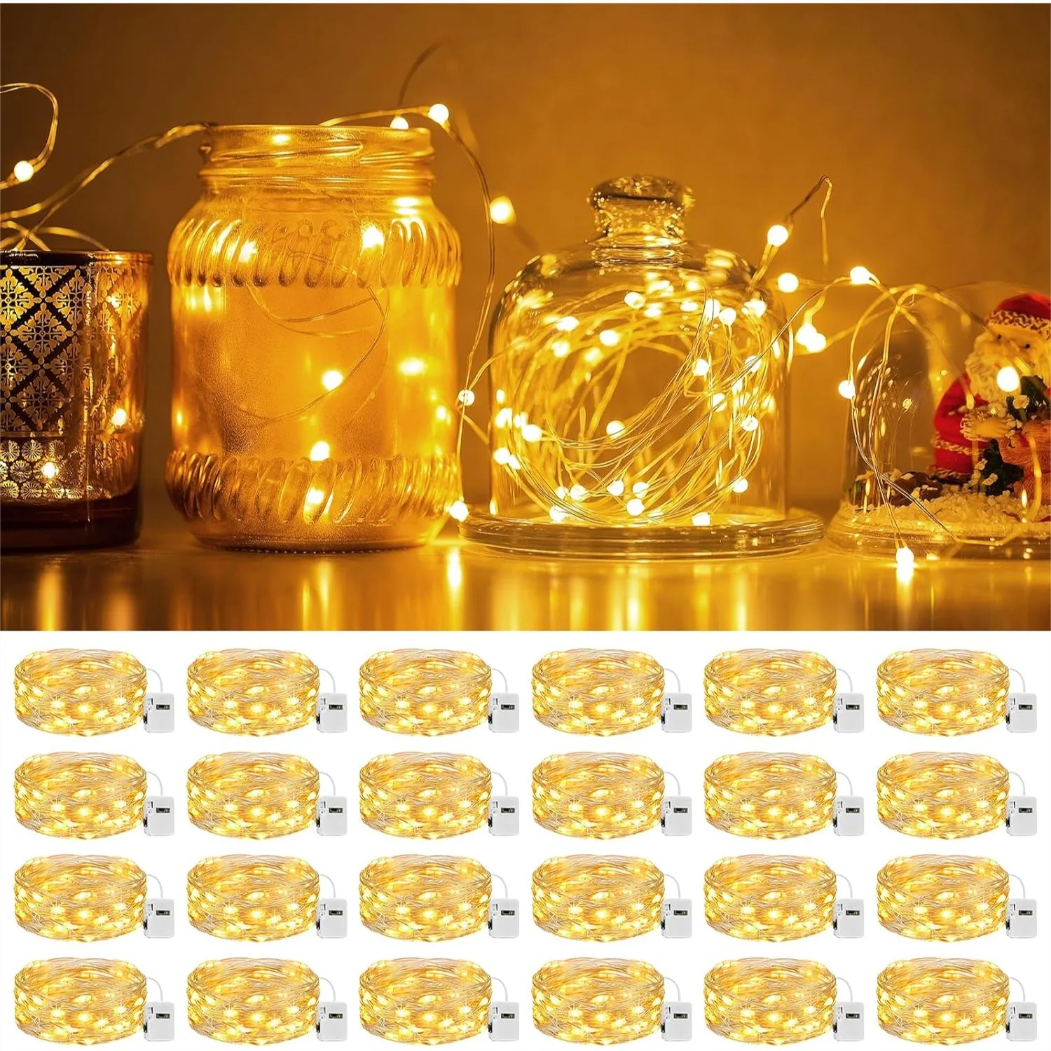 

24 Pack 7FT 20 LED Fairy Lights Battery Operated With 3 Lighting Modes For Weddings Mason Jars Party Christmas Decorations Warm White