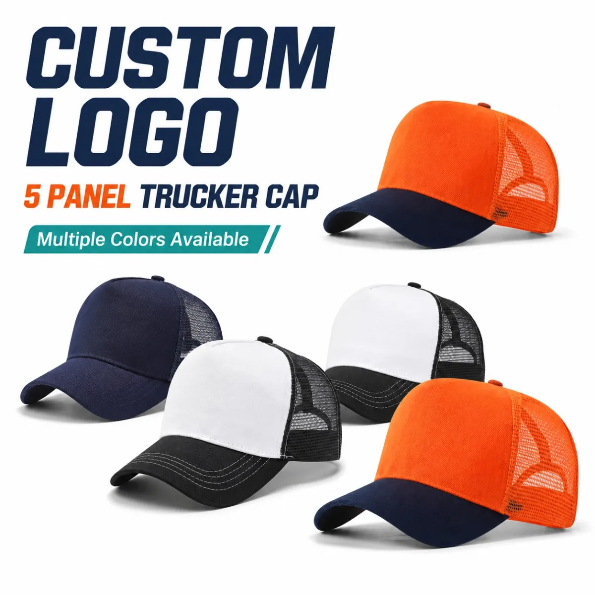 Custom Logo 5-Panel Mesh Hat - Sunscreen Breathable Lightweight Truck Driver Cap for Men