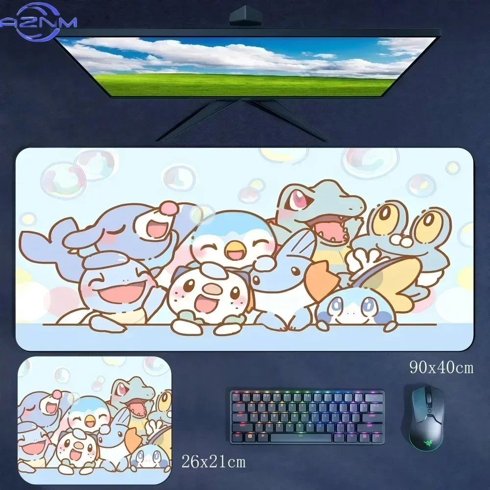 Large Extended Mousepad, Cute Chibi Cartoon Creature Family Group Art Desk Mat, Rubber Non-Slip Base, Waterproof Gaming Keyboard