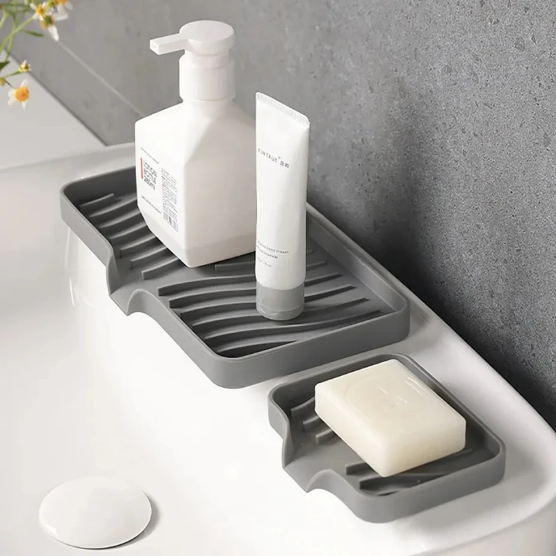 Self Draining Soap Bar Holder Bathroom Silicone Soap Dish Tray Kitchen Countertop Sink Splash Drying Mat Sponge Drain Pad Rack