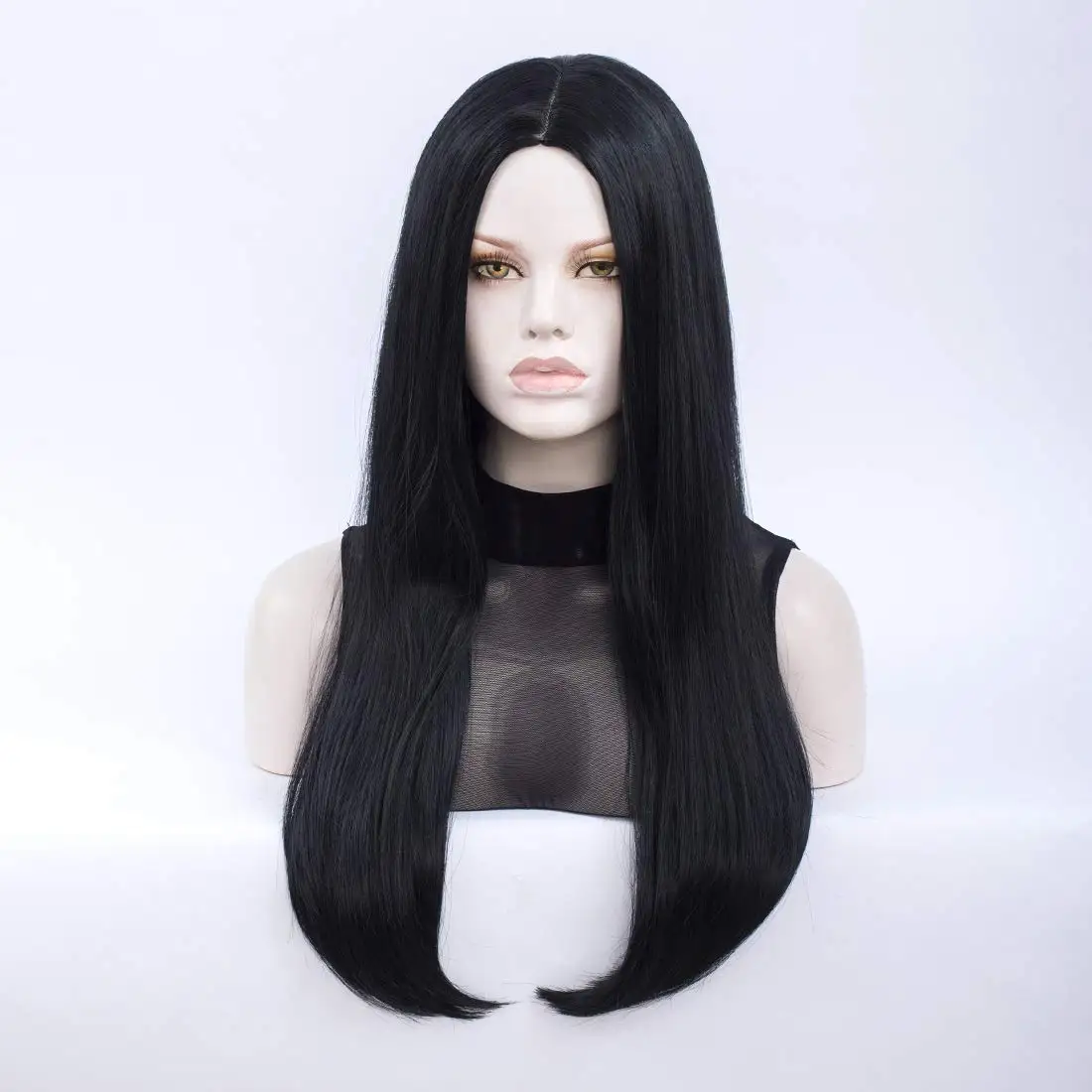 Perruques d'Halloween longues et droites avec raie au milieu pour femmes, perruques de Costume de Cosplay et de cheveux synthétiques quotidiens, perruques noires de fête d'Halloween