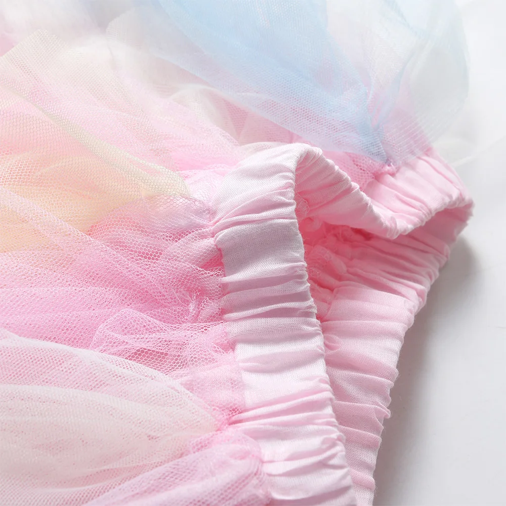 VIKITA Girls Layered Tulle Mesh Princess Mini Skirts Kids Colorful Rainbow Birthday Party Performance Casual Irregular Skirt