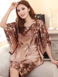 Summer Coffee Silk Pajamas Set New Brand Home Apparel Fashion Butterfly Sleeves Two-set Nightgowns Female Sleepwear Pink,Orange