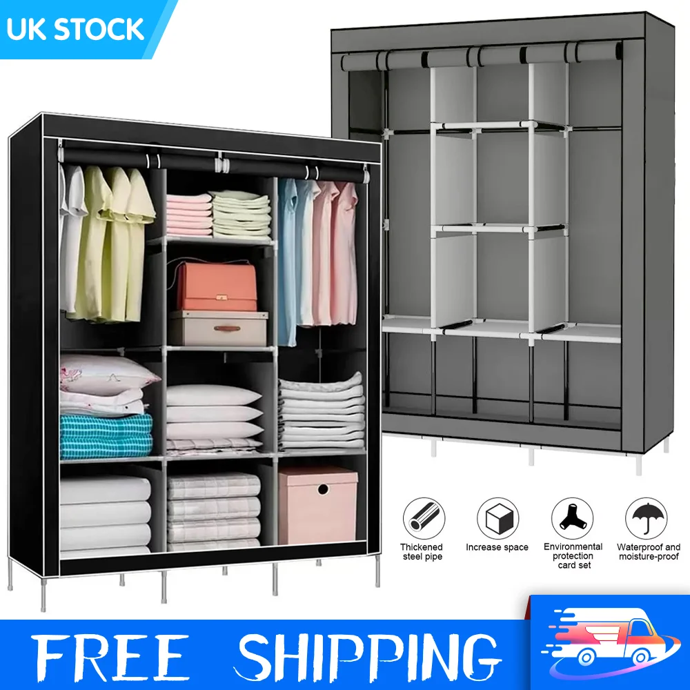 Canvas Wardrobe Clothes Closet Organizer Portable Storage Cupboard for Bedroom  128*45*170cm Fabric Closet