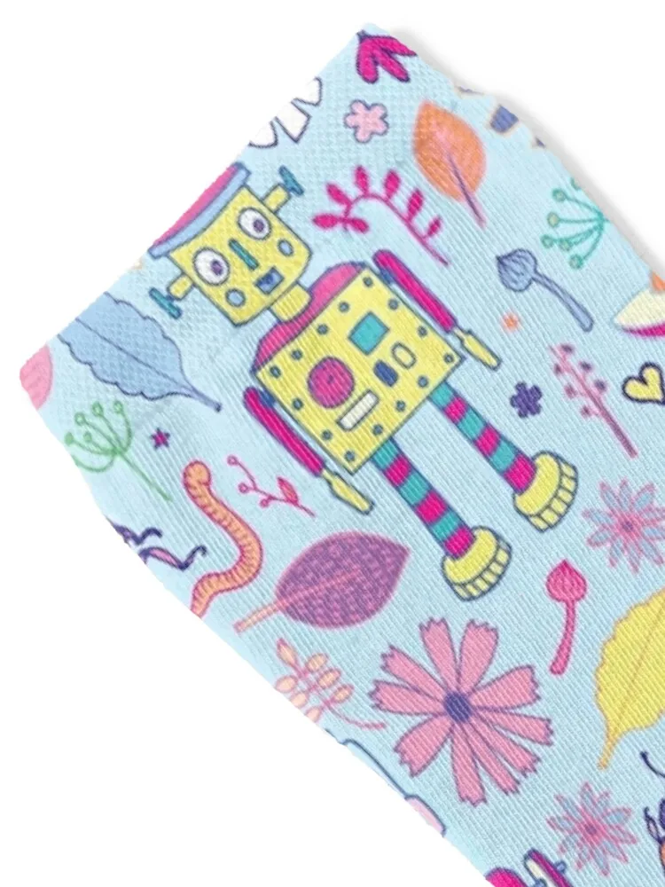 Electric Dreams - fun floral robot pattern by Cecca Designs Socks with print hockey valentine gift ideas Men's Socks Women's