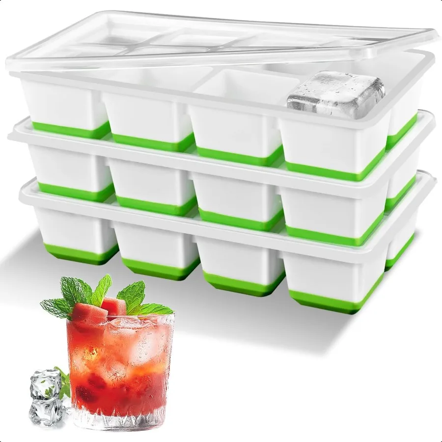 

Ice Cube Tray with Lid 3Pack Upgraded Large Silicone Ice Cube Tray with BPAFree Removable Lids Easy Release Ice Mold for Cockta