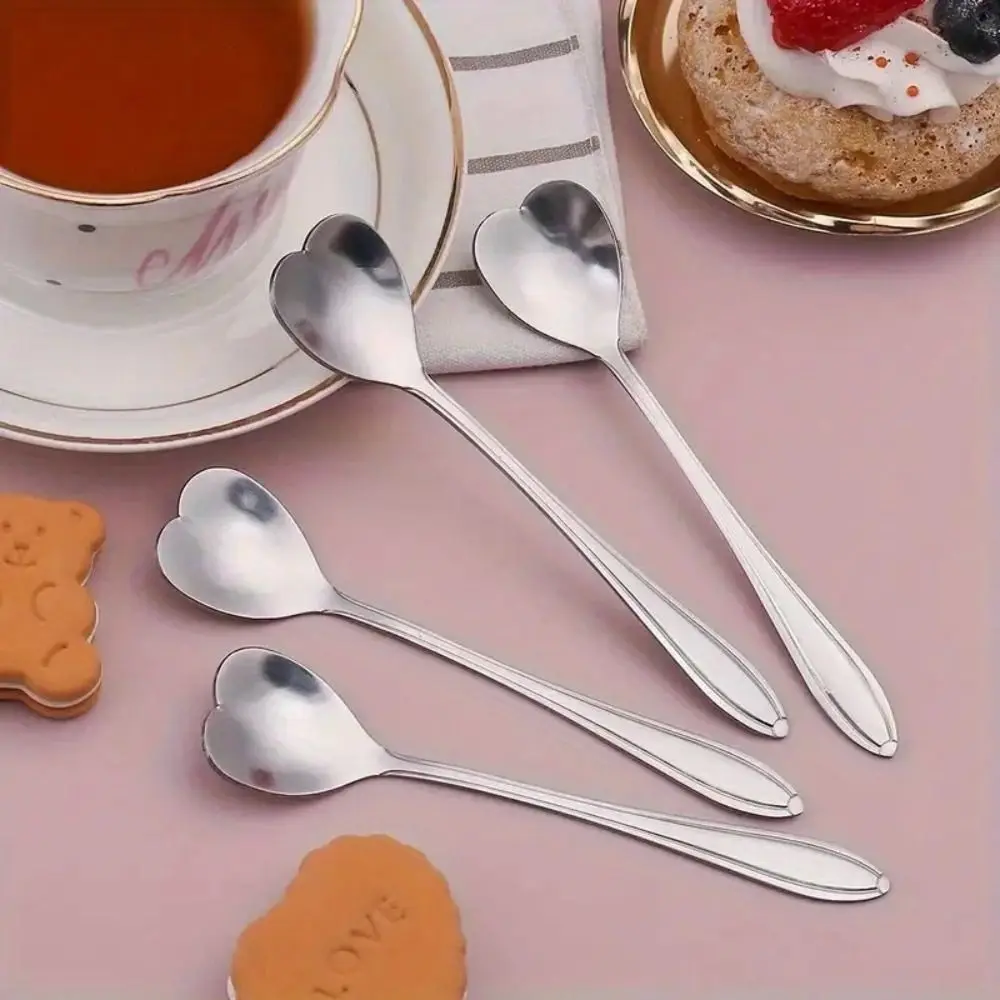 Stainless Steel Heart-Shaped Coffee Spoon Two sizes Durable Dessert Spoon Tea Spoon Mixing Utensils Home Kitchen Dining Room