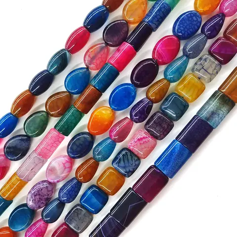 Colourful Agate Beads Natural Stone Healing Crystal Cylind Oval Square Water Drop Gemstones Bead for Jewelry Making DIY Bracelet