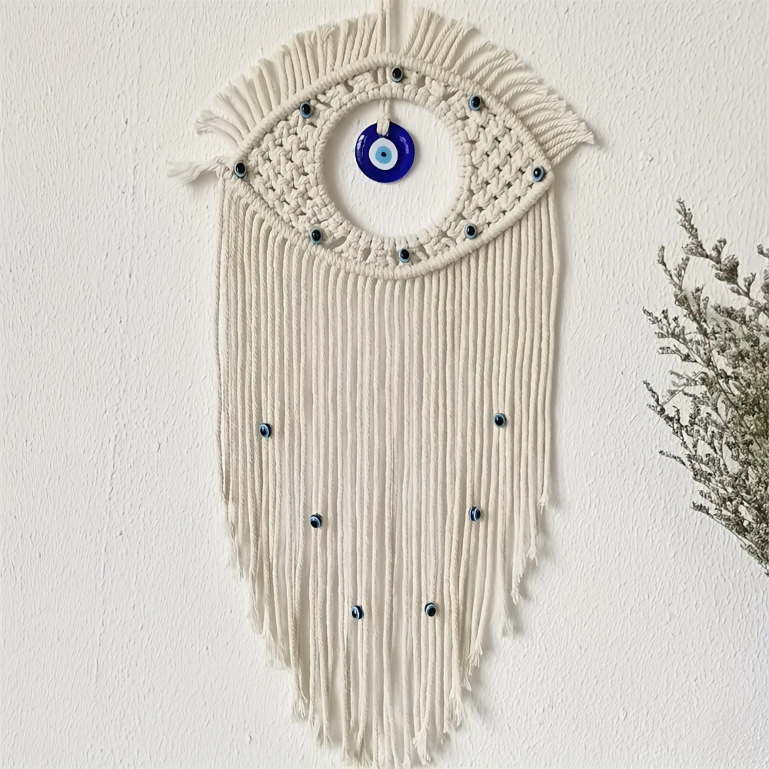 1pc, Handwoven Devil Eye Tapestry - Turkish Blue Eye Wall Decor Handcrafted With Natural Cotton Yarn -  Decor