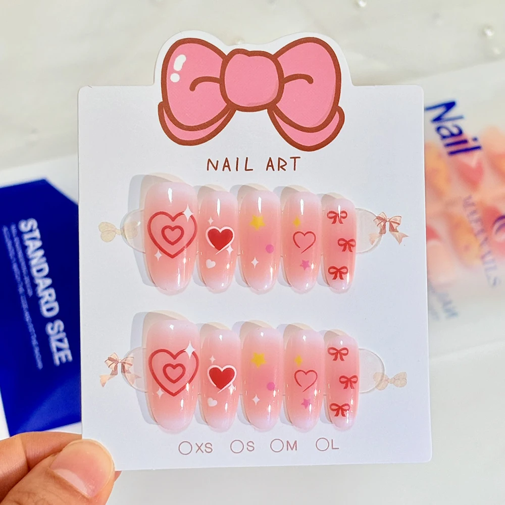 150Pcs/Bag Valentine's Day French Almond Fake Nails Sweet Heart Bowknot Flower Press On Nail Y2K False Fingernails Extension Tip view 6