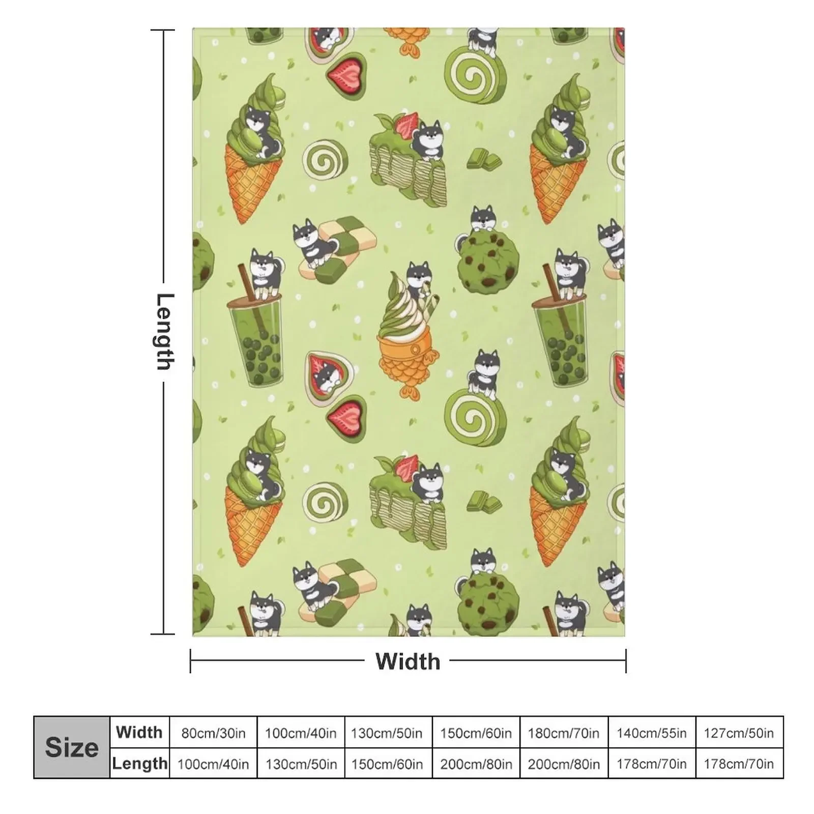 Black Shiba Inu with Japanese desserts - Green Throw Blanket Baby warm for winter Sofa Personalized Gift Blankets