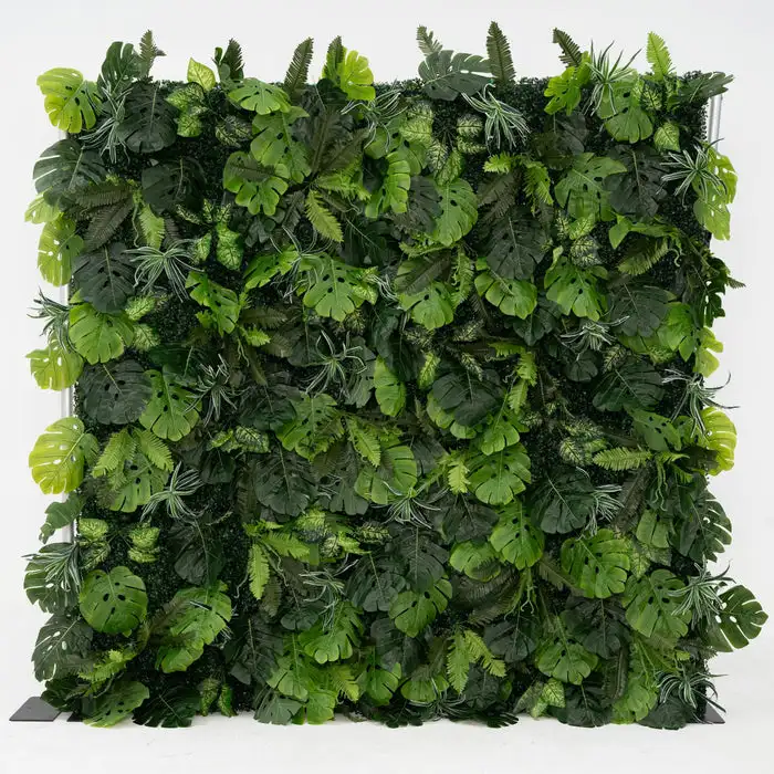 

Mixed Plant Series 3D luxury green Milan turf, turtle leaves and eucalyptus leaves plant wall, birthday party wedding background