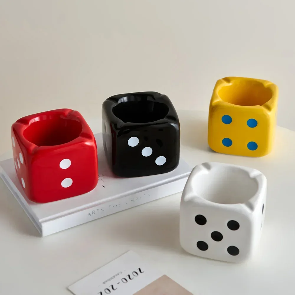 Dice Shaped Ceramic Ashtray,Modern Living Room Office Desktop Decoration Ornament,Practical Versatile Gift High Aesthetic Value