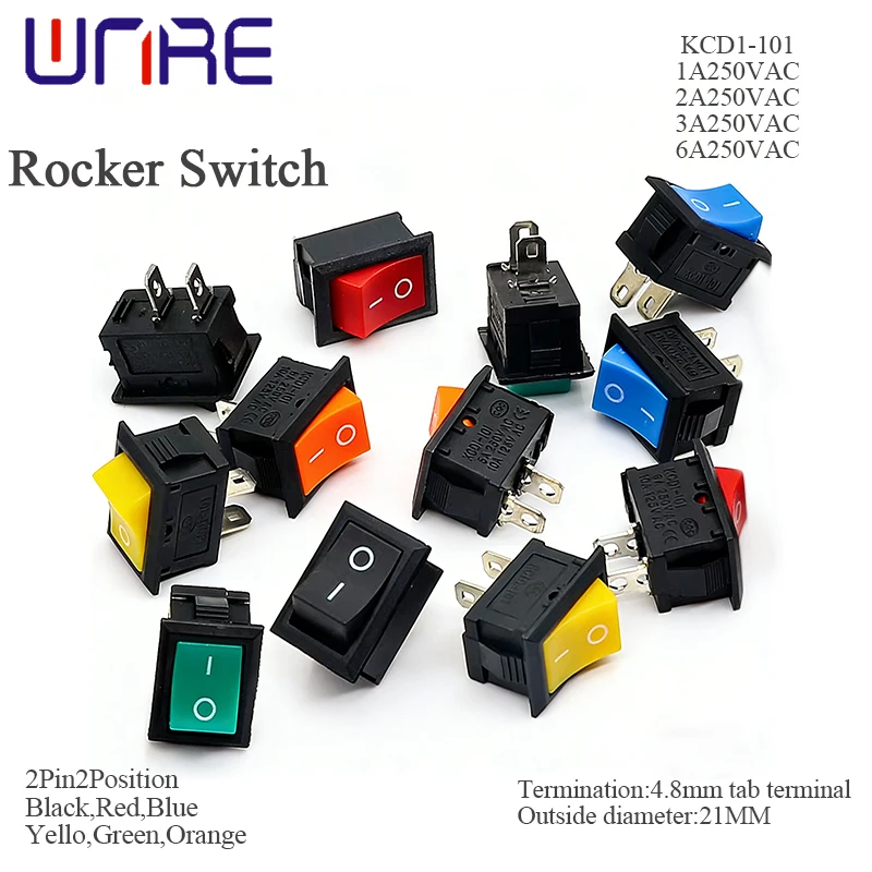 5 Peças/Lote Interruptor Gangorra KCD1 2 Pinos 3A 250VAC Mini Interruptor de Alimentação Liga/Desliga Preto 21x15mm para Eletrodomésticos