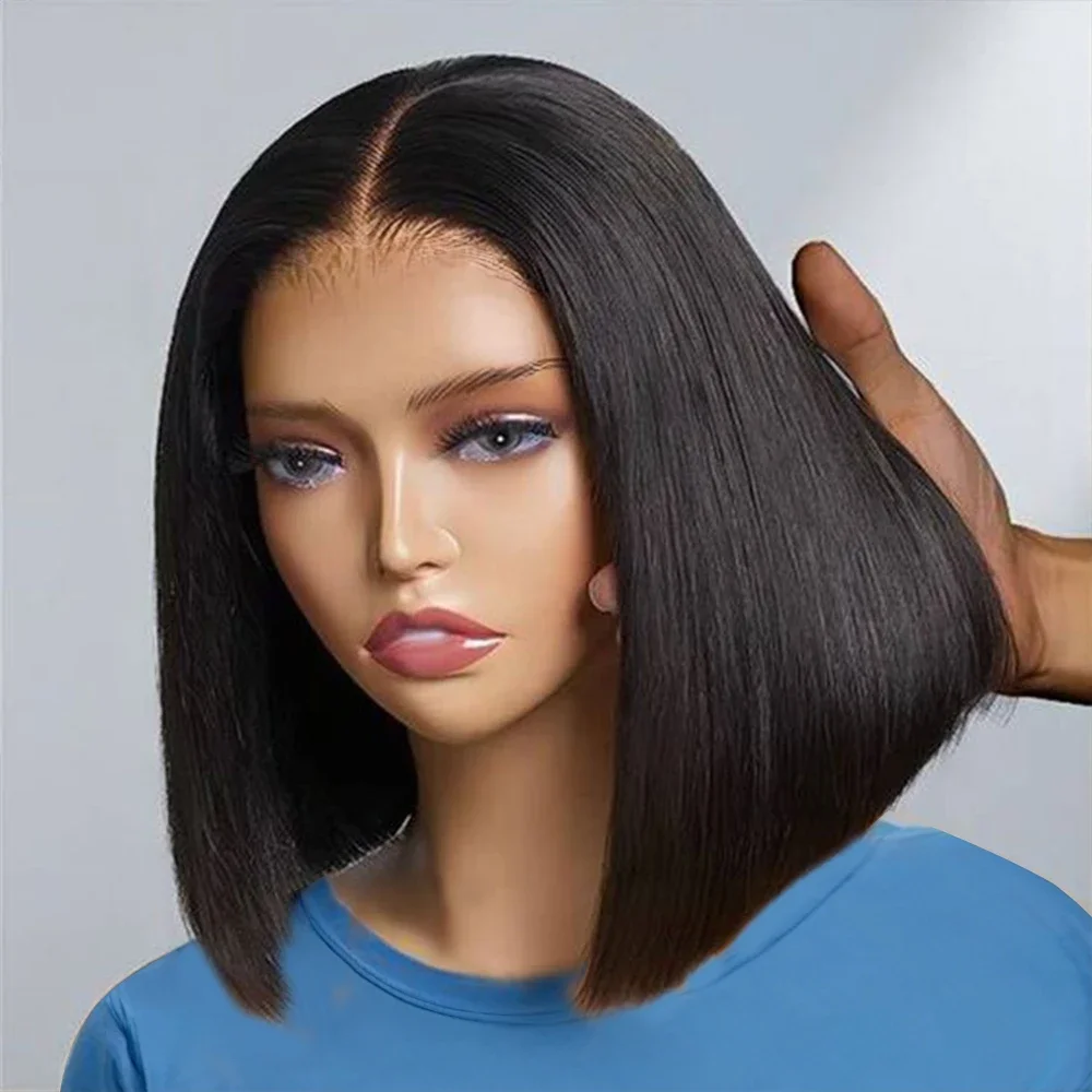 Short Bob Wig 5x5 Glueless Closure Human Hair Wigs Brazilian Remy For Women Bone Straight Pre Cut Natural Color Ready To Wear