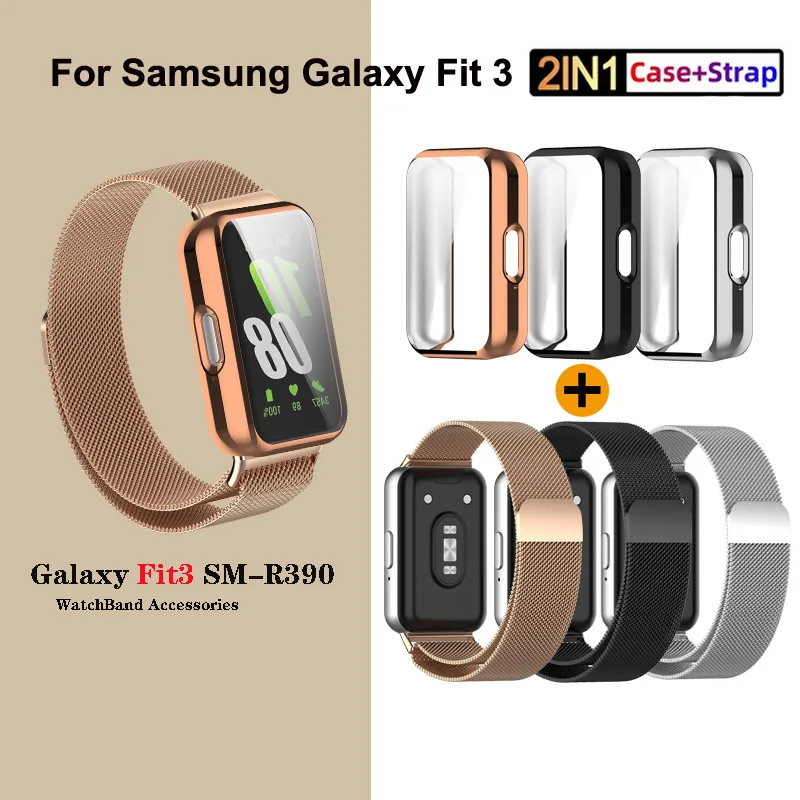 Case+Metal Strap For Samsung Galaxy Fit 3 Stainless Steel Milanese Loop Bracelet For Samsung Fit 3 Wristband Correa Accessories