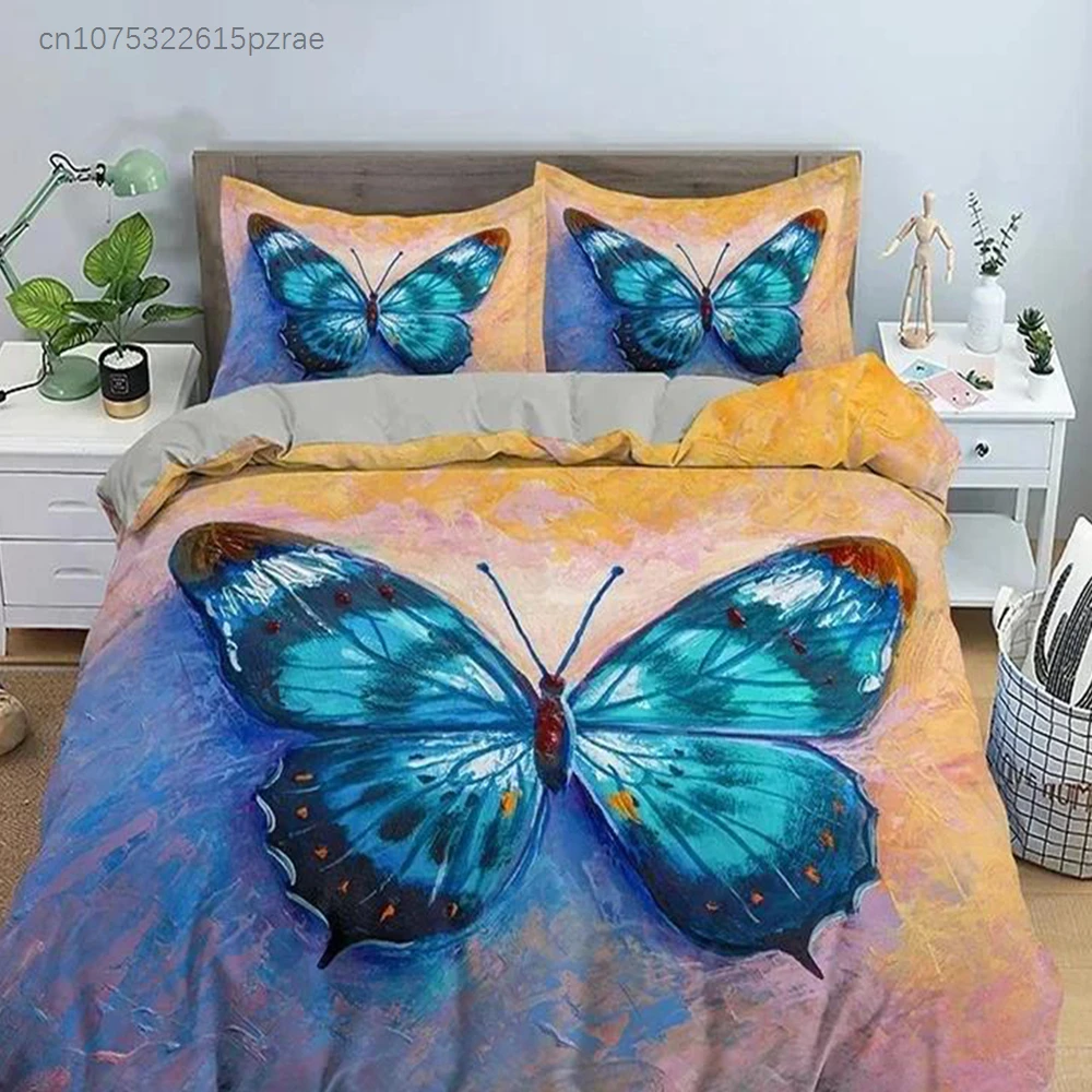 Butterfly Floral Beautiful Flower Bedding Set 3D Printed Suitable For Bedroom Duvet Cover Set With Pillowcases Kids Home Textile