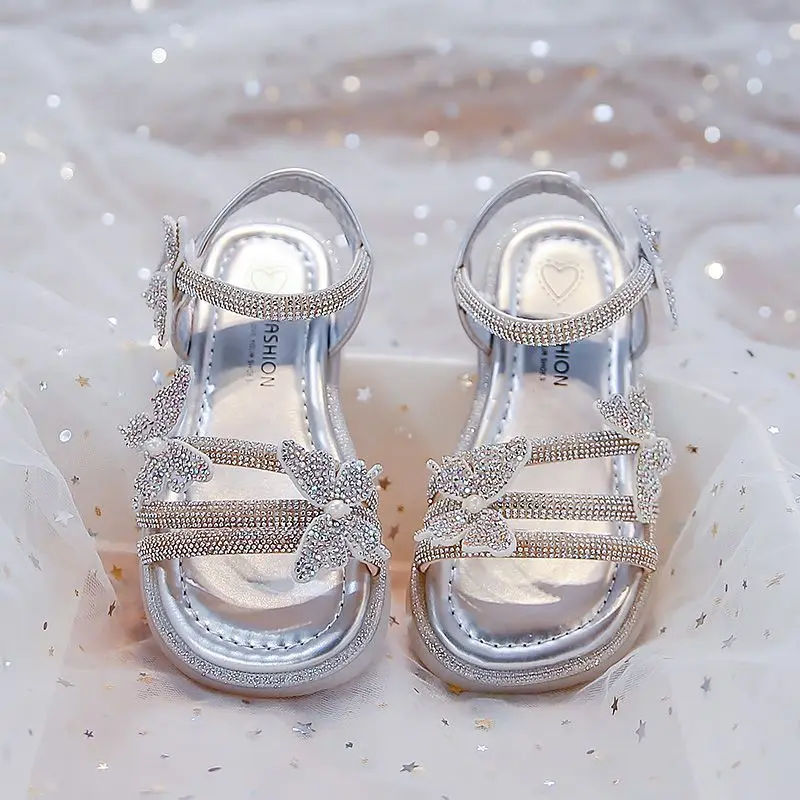 

2026 Summer Girls Princess Butterfly Sandals New Crystal Fashion Children's Shoes