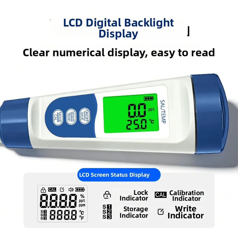 KS01 Salinity Measurement Device with Temperature Compensation LCD Display for Cooking Seafood Processing and Aquariums