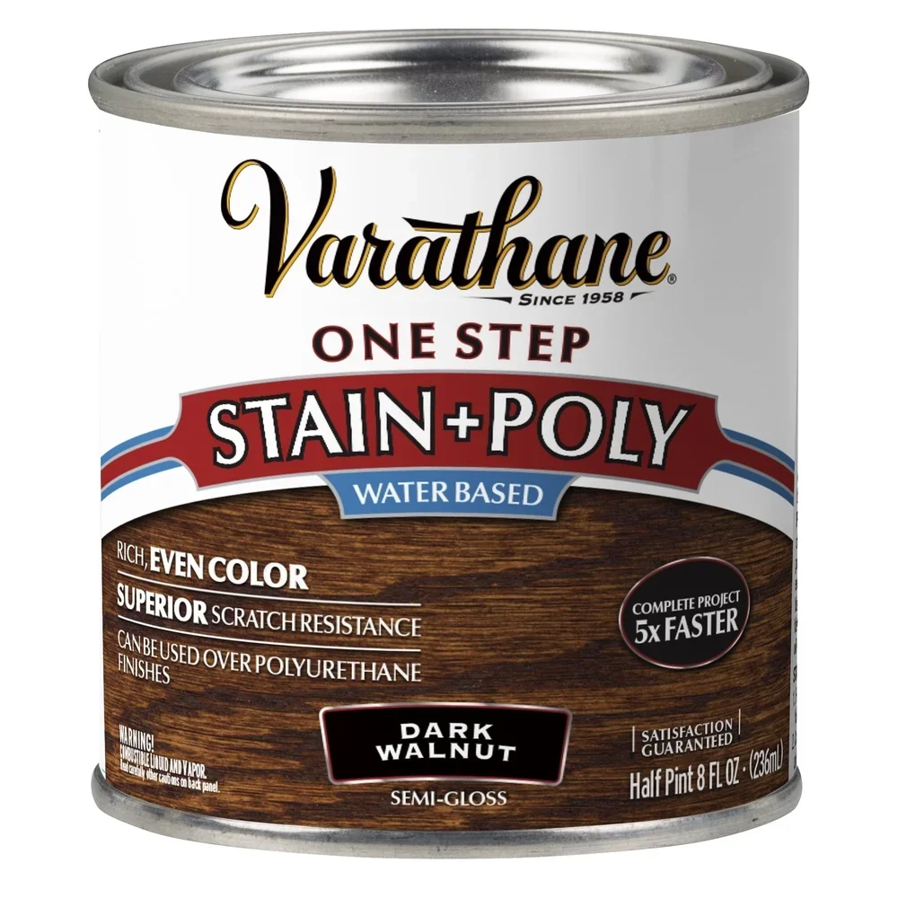 Water-Based Dark Walnut Stain Polyurethane Semi-Gloss Easy Clean Low Odor Fast Dry Interior Wood Furniture Trim Cabinets Doors