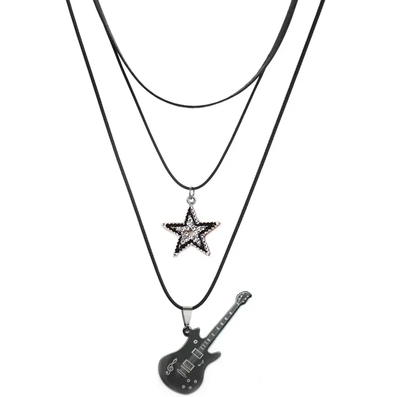 Colgante de estrella, collar Vintage, gargantilla de estrella Punk, collar en capas de guitarra Rock Roll para mujeres y hombres, joyería de fiesta de Bar Eboy Egirl