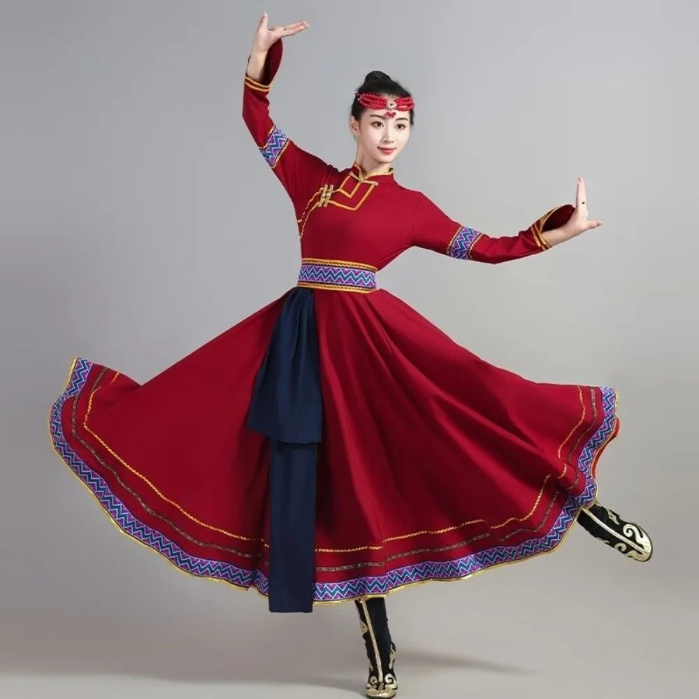 

New Mongolian Style Practice Dress for Women, Ethnic Performance Stage Costume for Art Exams, Mongolian Robe Dance Outfit