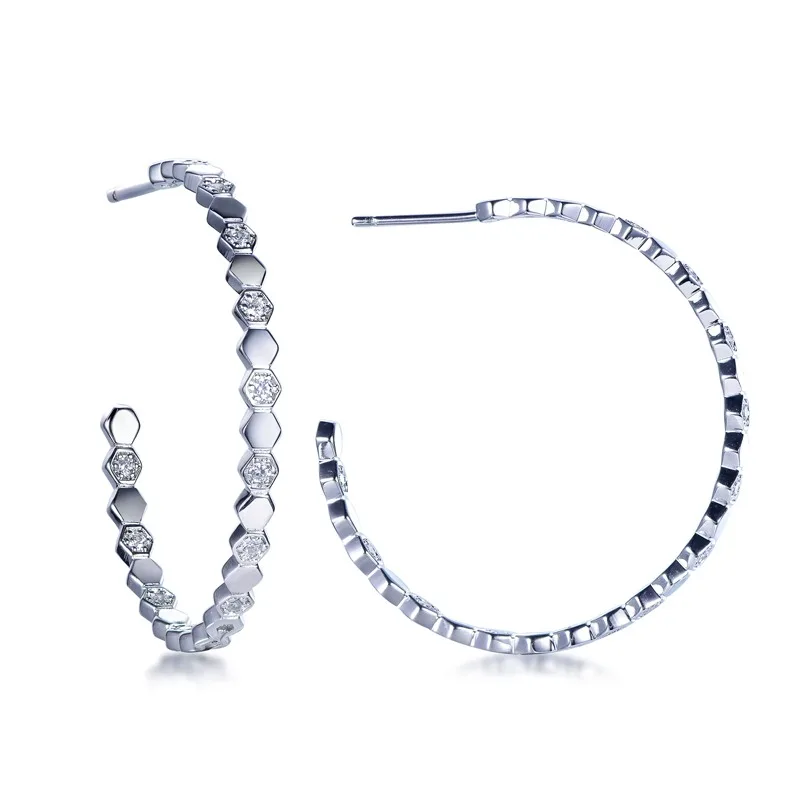 

TKJ 925 Sterling Silver Hoop Earrings Geometry Hexagon Zircon Cartilage Piercing Clip Earrings Ear Cuff for Women Fine Jewelry