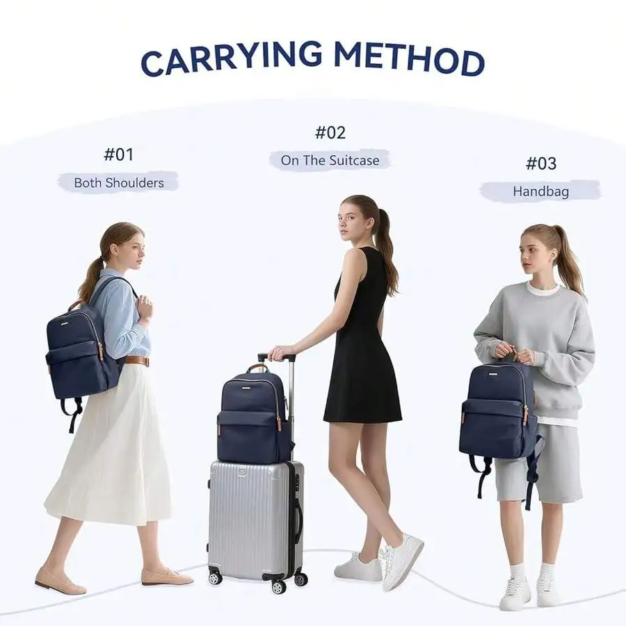 

Blue Laptop Backpack For Women 14 Inch Stylish Daypack Travel Work Commuter Casual Backpack Purse