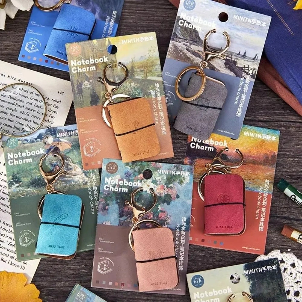 Portable PU Journal Keychain Daily Planner Soft Leather Backpack Charm Notebook Compact Pocket-Sized Mini Portable Diary