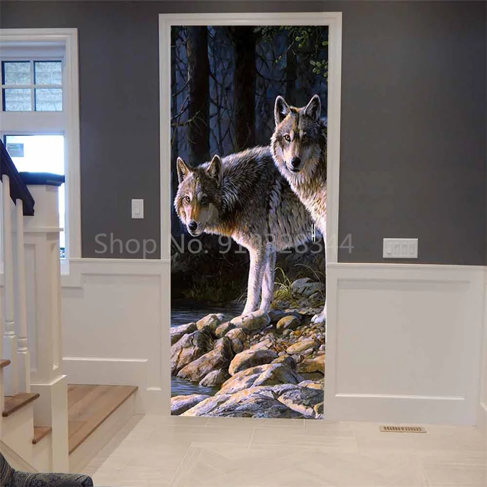Tier-Türaufkleber Katze Tiger Hirsch Leopard Tapete Benutzerdefinierte Türen Poster Wandtattoo Selbstklebend 3D Heim-Design Dekor Türsticker – Detail 28