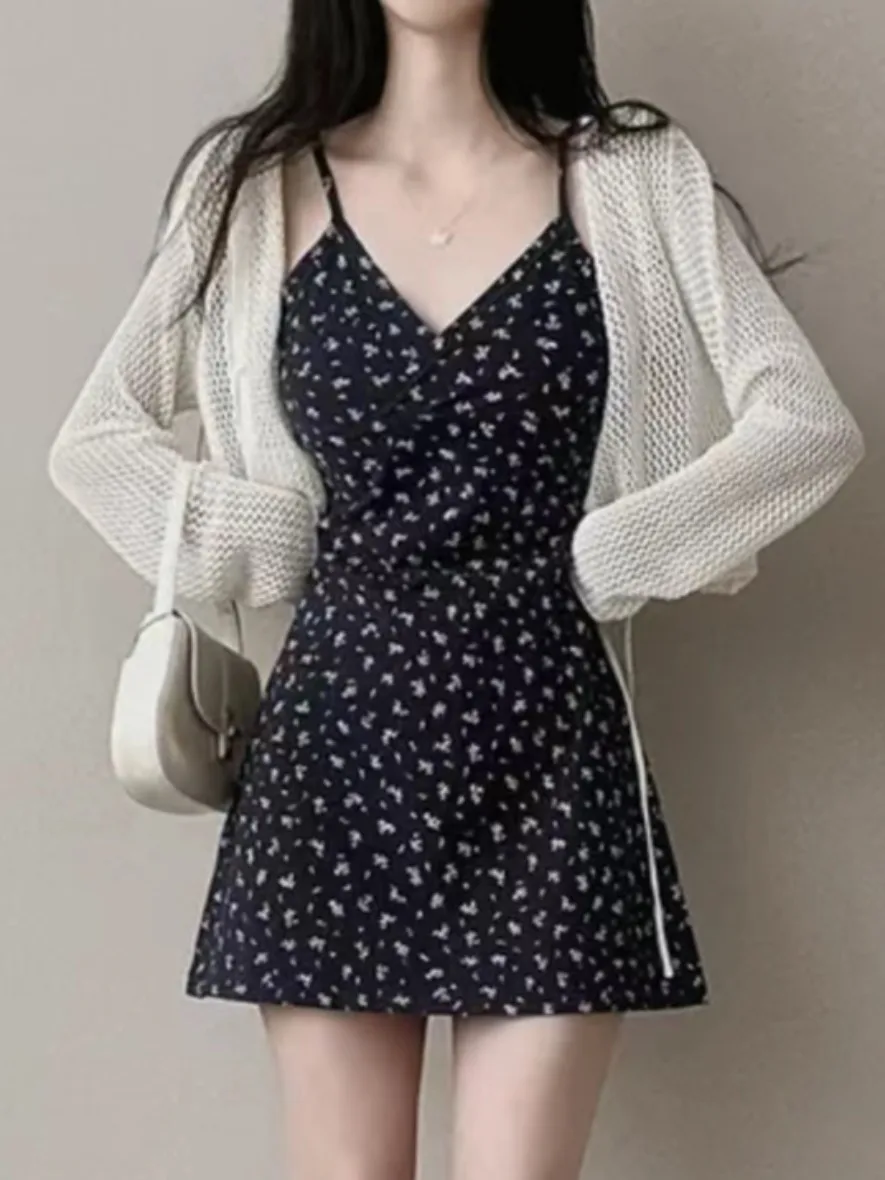 Rétro imprimé floral ter Dr évider ort Protection solaire irt Jaet Chic été femmes coréen Sle taille haute A-Li...