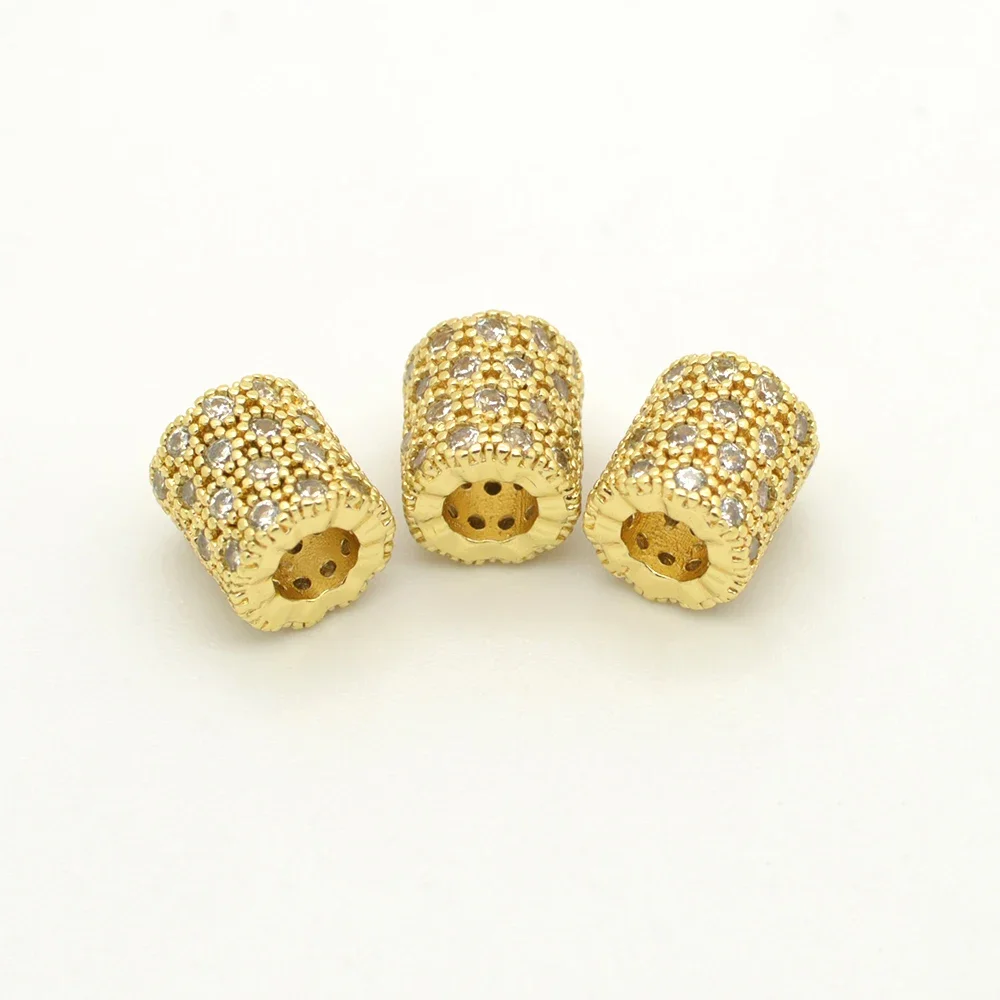 

3Pcs Copper Inlay Zircon Spacer Beads for Diy Bracelet Necklace Making Supplies Cylindrical Hollow Jewelry Accessories Wholesale