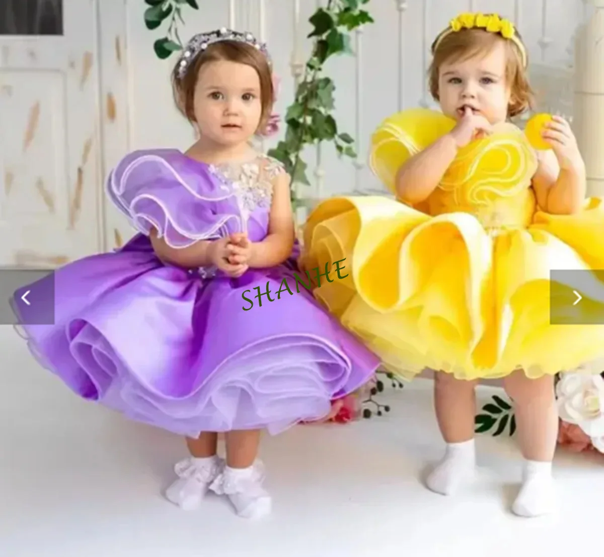 Robes à fleurs jaunes personnalisées pour filles, pour mariage, sans manches, longueur aux genoux, fête d'anniversaire pour bébé, première Communion