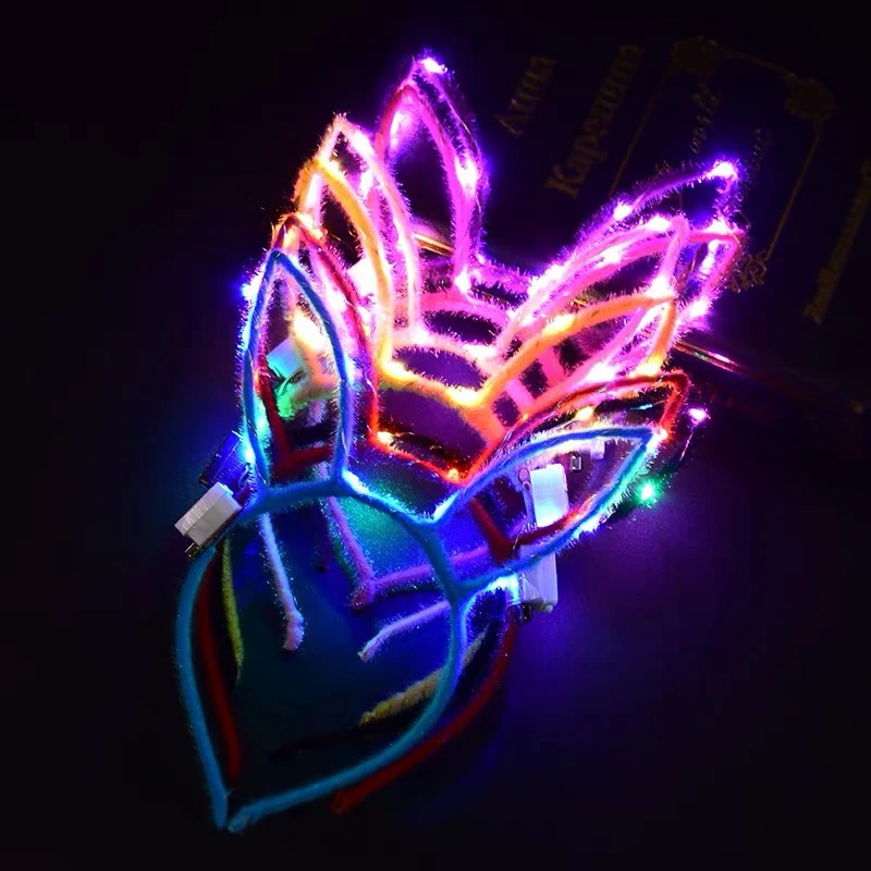 

20pcs Cat Bunny Ear Horn Hairband Gift Glow Light Flower Garland Headband Party LED Birthday Wedding Luminous Festival Costume