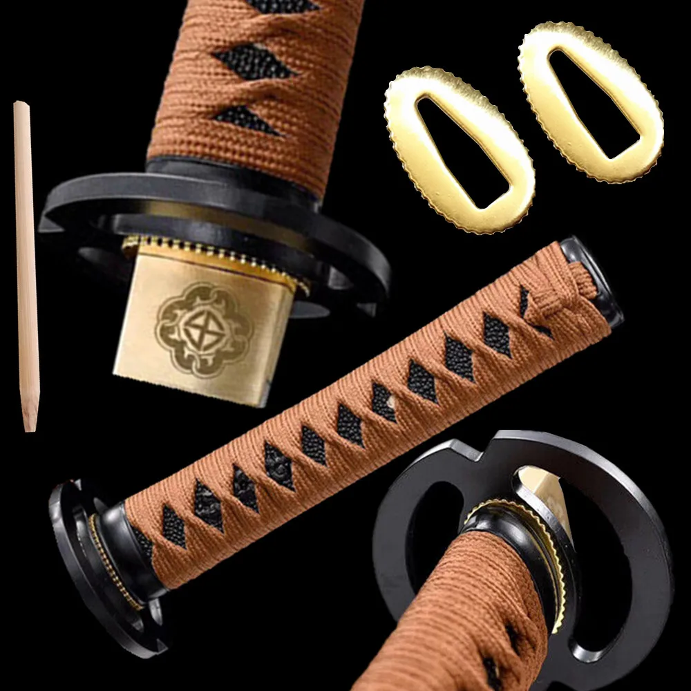 

20cm*Handle Tsuka For Japan Samurai Katana/Wakizashi Sword Accessory Set Tsuba+Menuki+Fuchi+Kashira+Habaki+Seppa Fittings