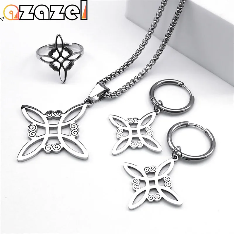 Zestaw biżuterii ze stali nierdzewnej Witchcraft Witch Celtic Irish Knot Wisiorek Naszyjnik Moda Kolczyk Bransoletka Pierścionek nudo de bruja