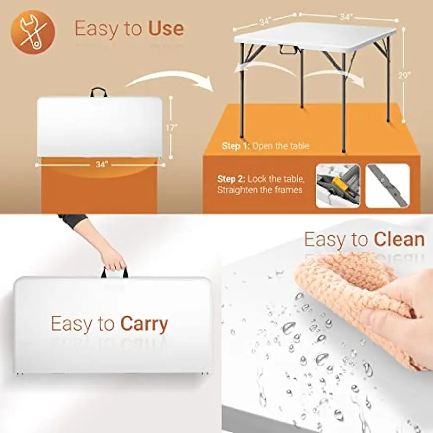 Bi-Folding Commercial Table, Portable Plastic Dining Card Table for Kitchen