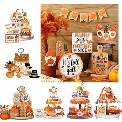 Piece Fall Tiered Tray Decorative Set Thanksgiving Pumpkin Maple Dwarf Wood Sign Hello Fall Rustic Christmas Ornament Gift