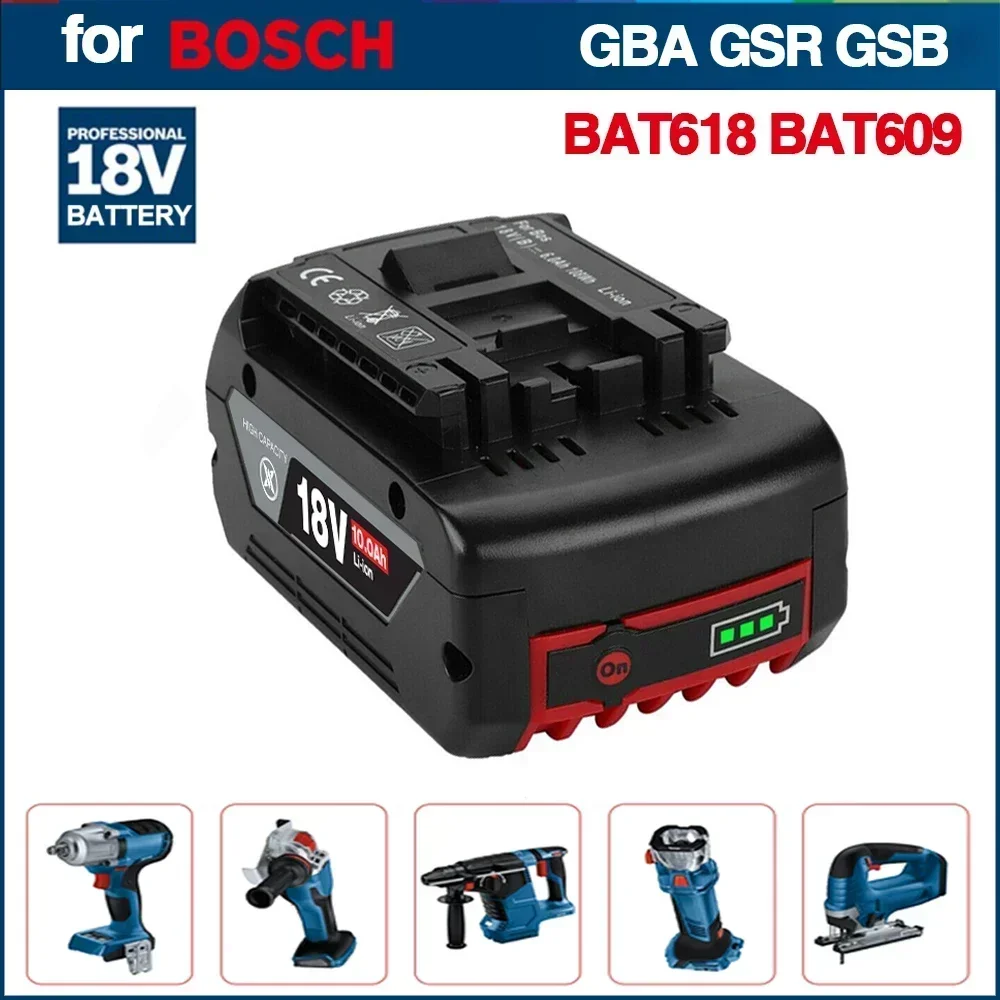 BAT610G+AL1820CV for Bosch professional 18V 10.0AH Li-ion battery replacement with LED & for Bosch quick charger 14.4V-18V