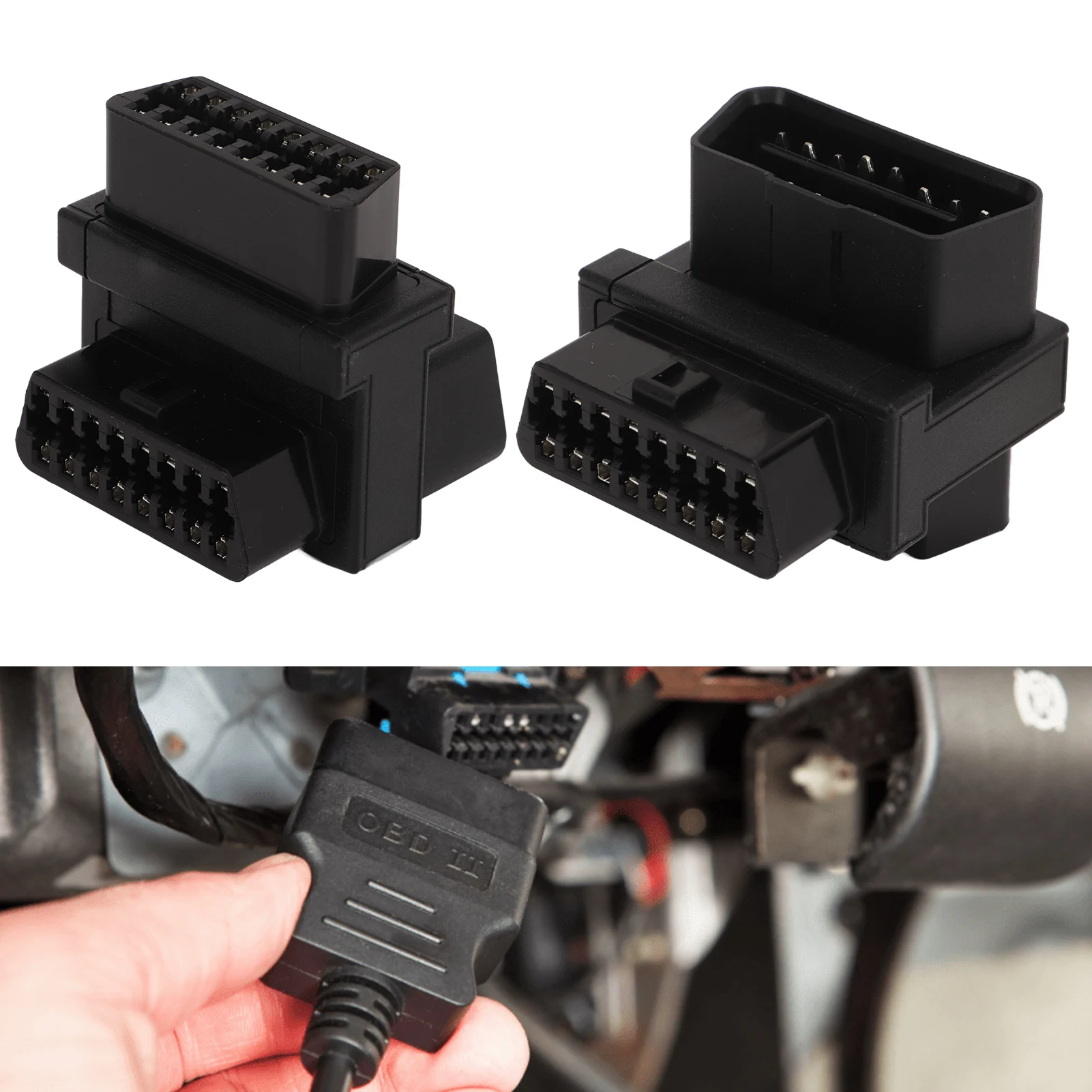 OBD Cable Adapter OBD2 Adapter 16 Pin Male to 2 Female Plug and Play Splitter Connector for Diagnostic Extender