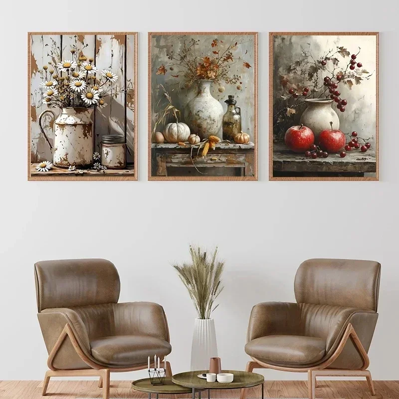 Lemon Olive Tree Plants in Vase Prints Still Life Poster Vintage Wall Art Canvas Painting Botanical Antique Home Room Decor