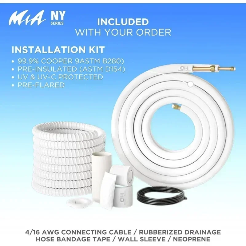 سلسلة D2Bhunter Mia، مكيف هواء وسخان صغير سبليت، 9000 وحدة حرارية بريطانية، 115 فولت، 21.5 سير 2، نظام عاكس بدون أنابيب مثبت على الحائط