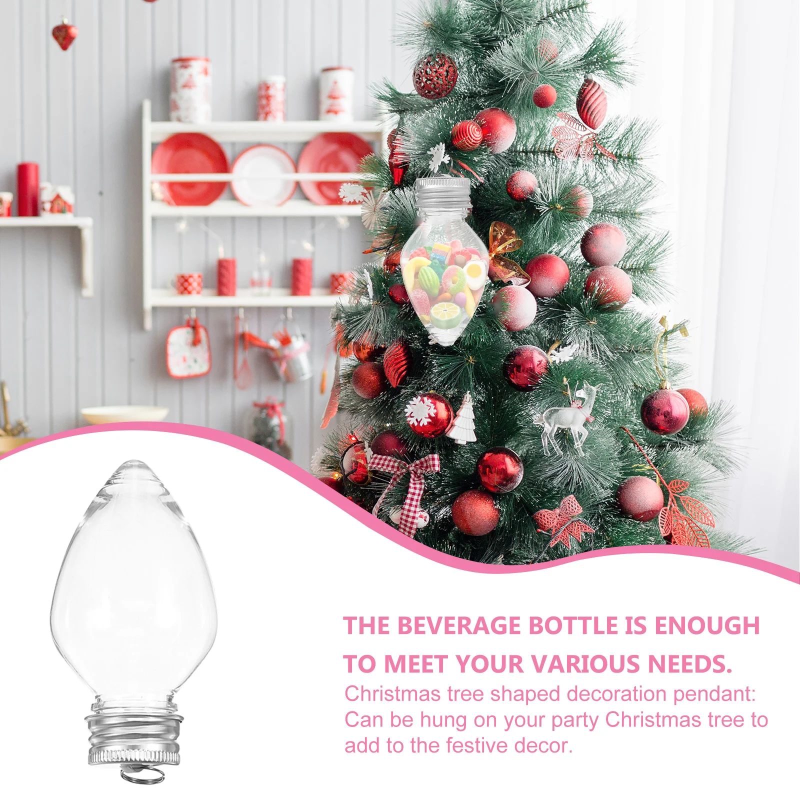 Adorno colgante de piezas para decoración de botellas de Navidad, cajas de dulces de agua transparente para niñas, 820x500x500cm, vacía para mascotas, 10 unidades